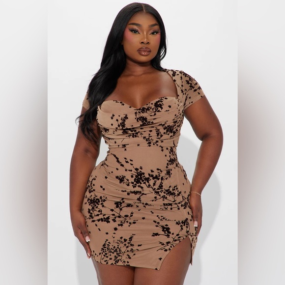 Fashion Nova Dresses & Skirts - Fashion Nova Daisy Mesh Mini Dress - Mocha 1X NWT